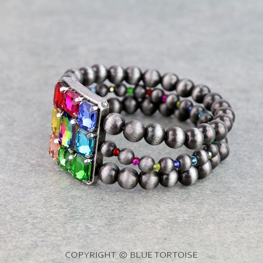Western Navajo Style Pearl & Rhinestone Bracelet - Image 2
