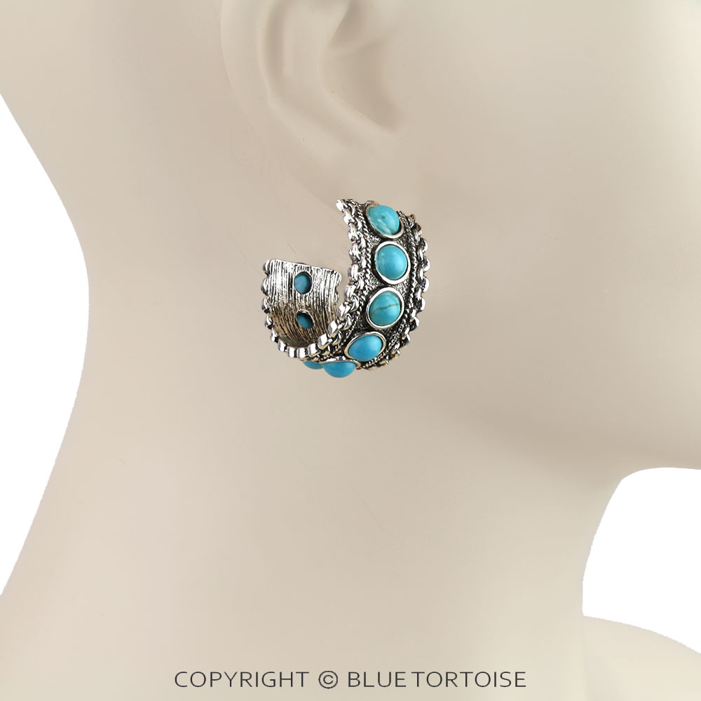 Western Chain TXR Stone Hoop Earrings - Image 2