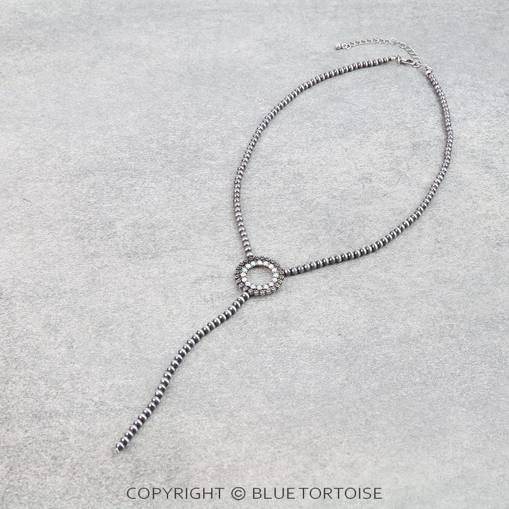 Western Edged Circle Pave Stone Bolo Style Necklace