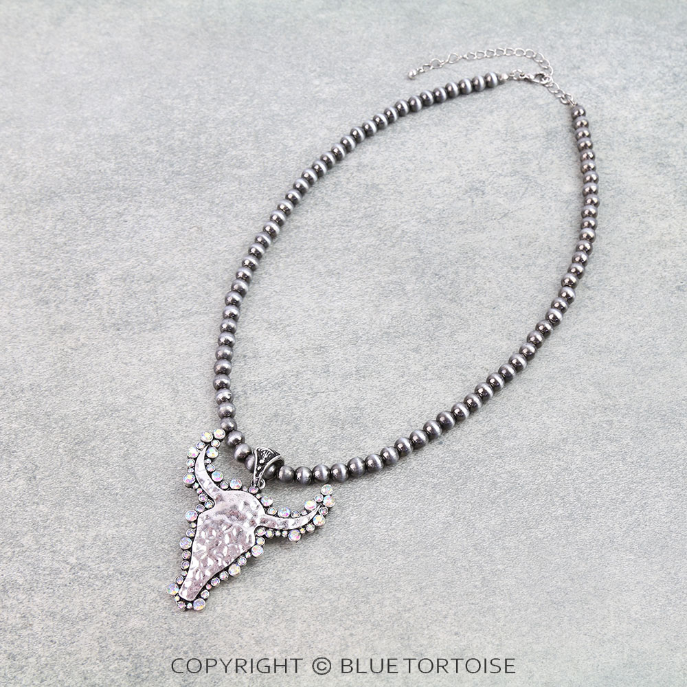 Western Hammered Steer Head Necklace