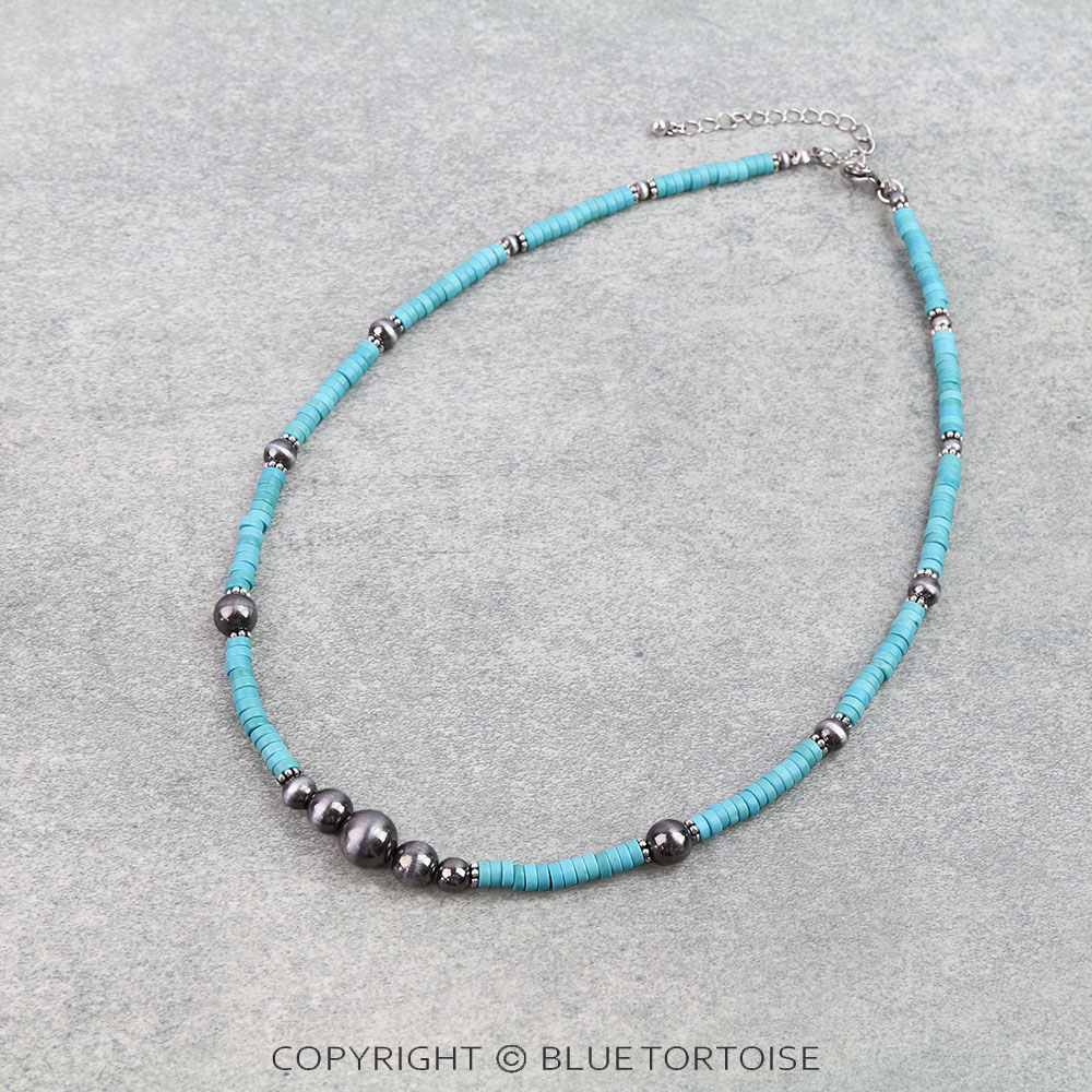 Navajo Style Pearl & TQ Bead Necklace