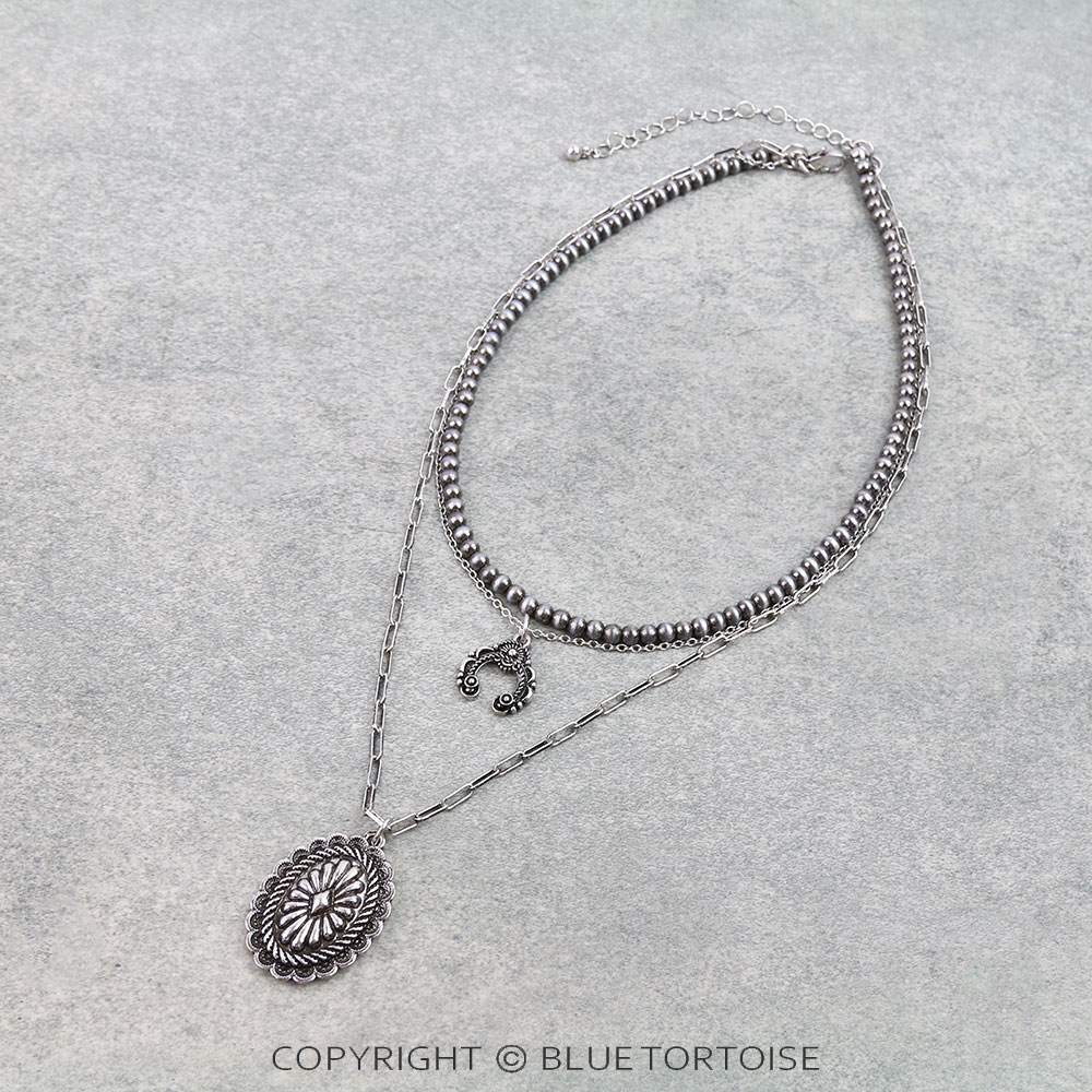 3 Row Western Concho and Squash Blossom Necklace