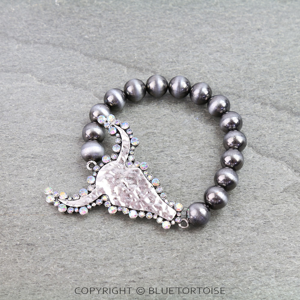 Western Hammered Steer Head Stretch Bracelet
