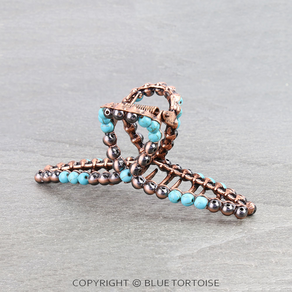 4.5" Navajo Style Pearl and Bead Hair Claw Clip