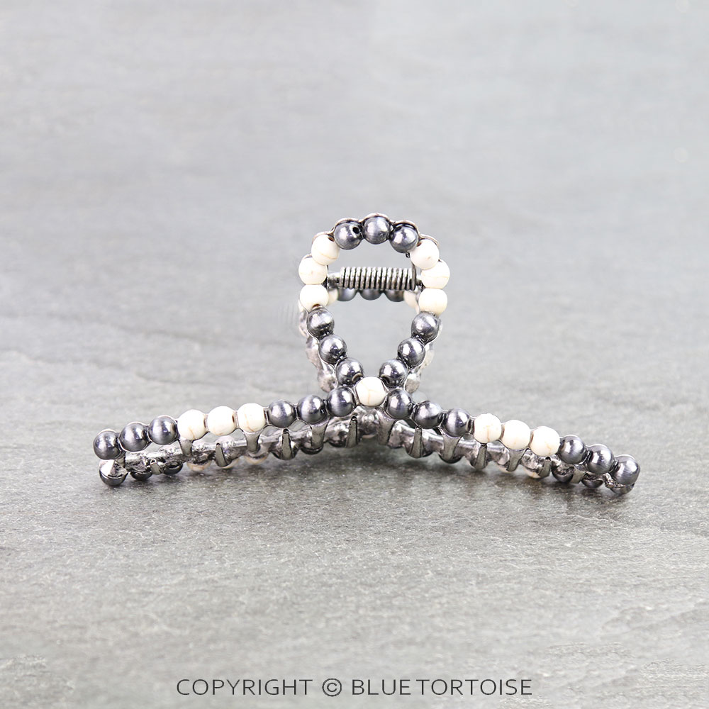 4.5" Navajo Style Pearl and Bead Hair Claw Clip - Image 2