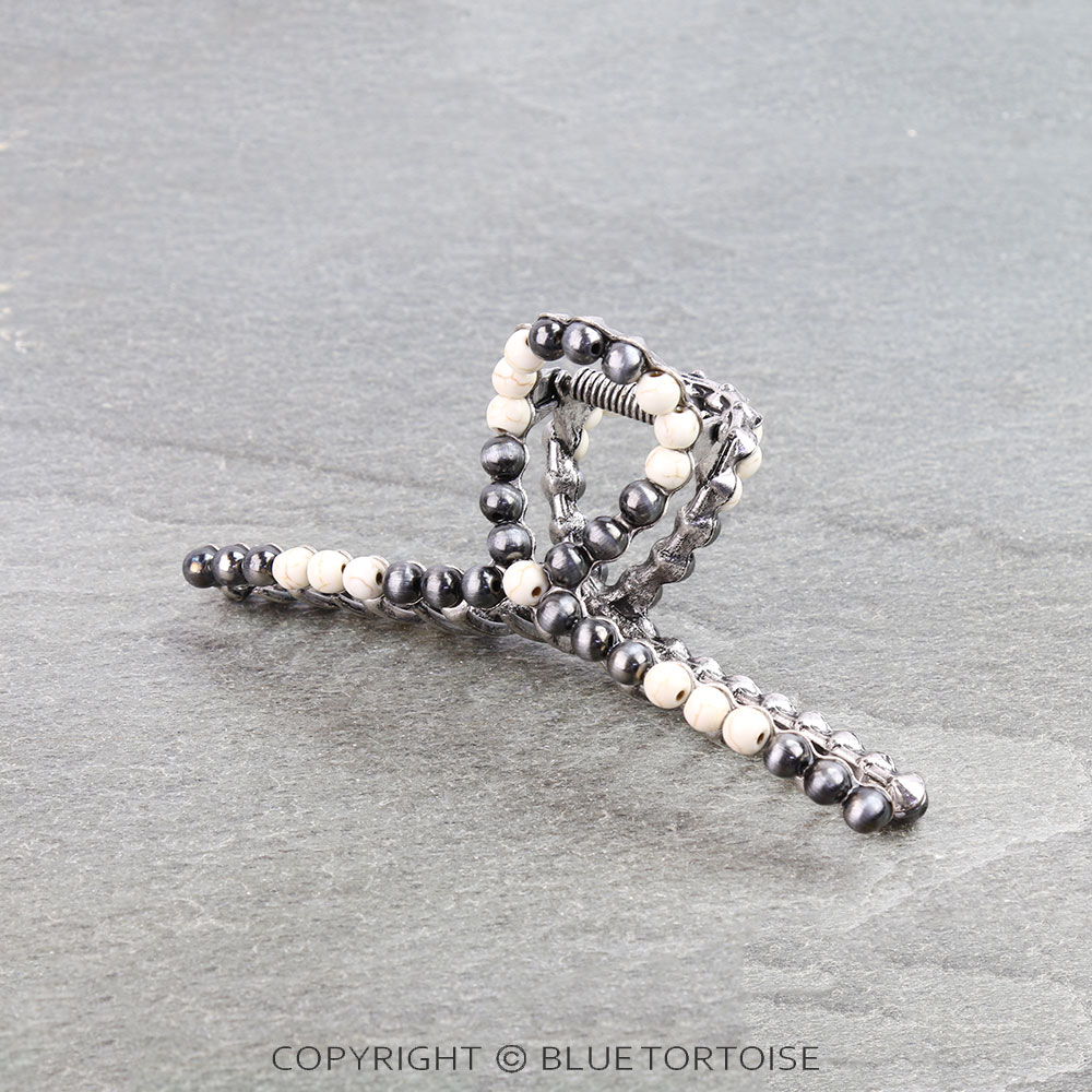 4.5" Navajo Style Pearl and Bead Hair Claw Clip