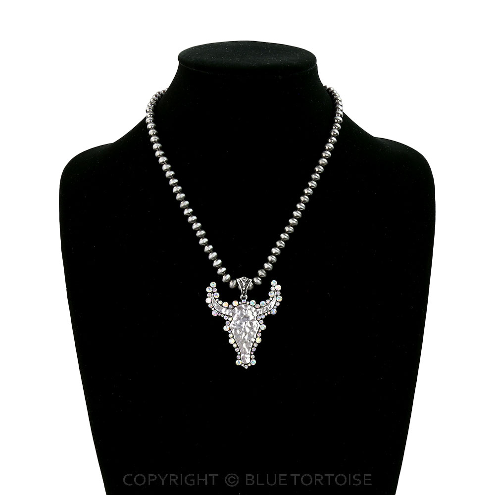 Western Hammered Steer Head Necklace - Image 2