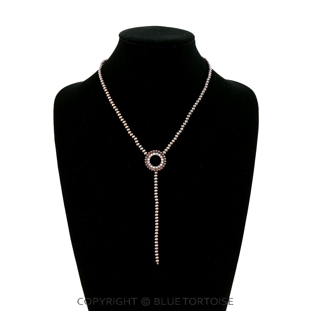 Western Edged Circle Pave Stone Bolo Style Necklace - Image 2