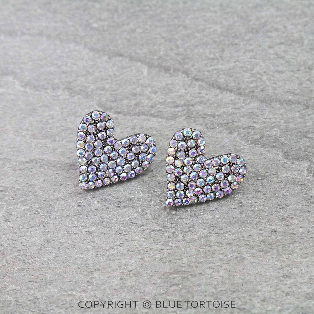 Heart Paved Stone Stud Earrings