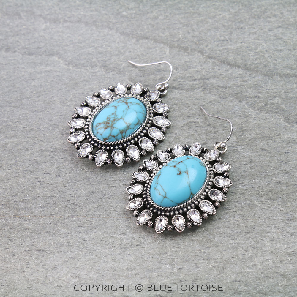 Western Concho Stone Dangle Earrings