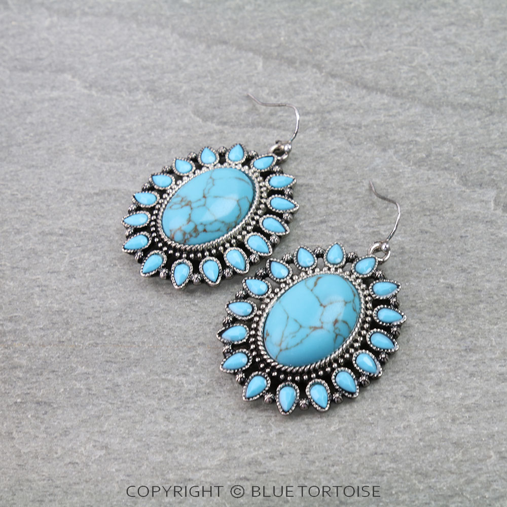 Western Concho Stone Dangle Earrings