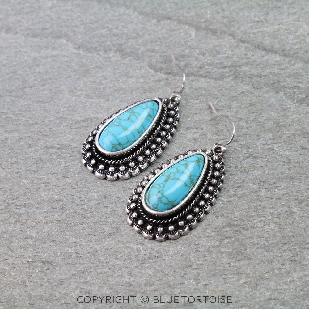 Western Concho Stone Dangle Earrings