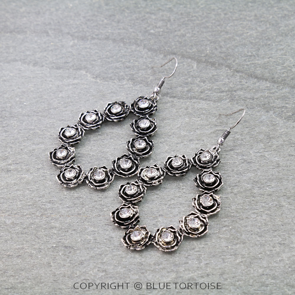 Western Rose Teardrop Dangle Earrings