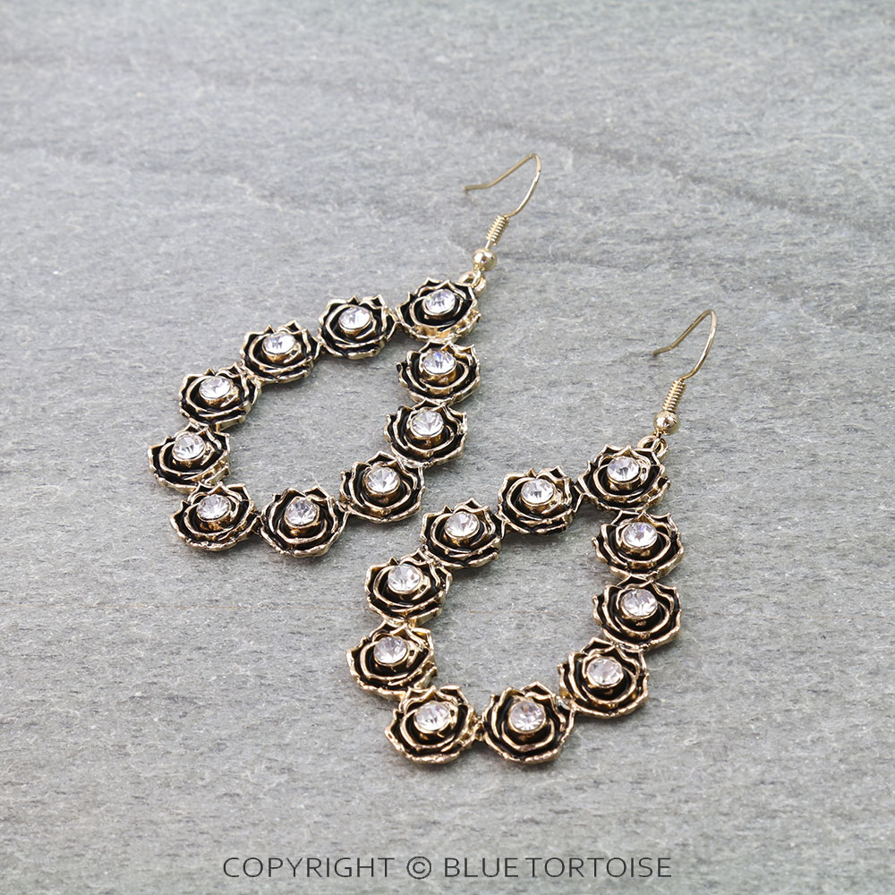 Western Rose Teardrop Dangle Earrings