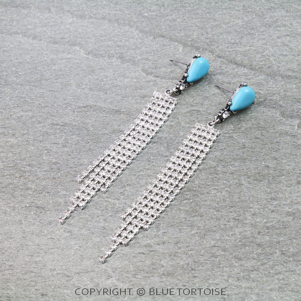 Western Stone Tassel Stud Earrings