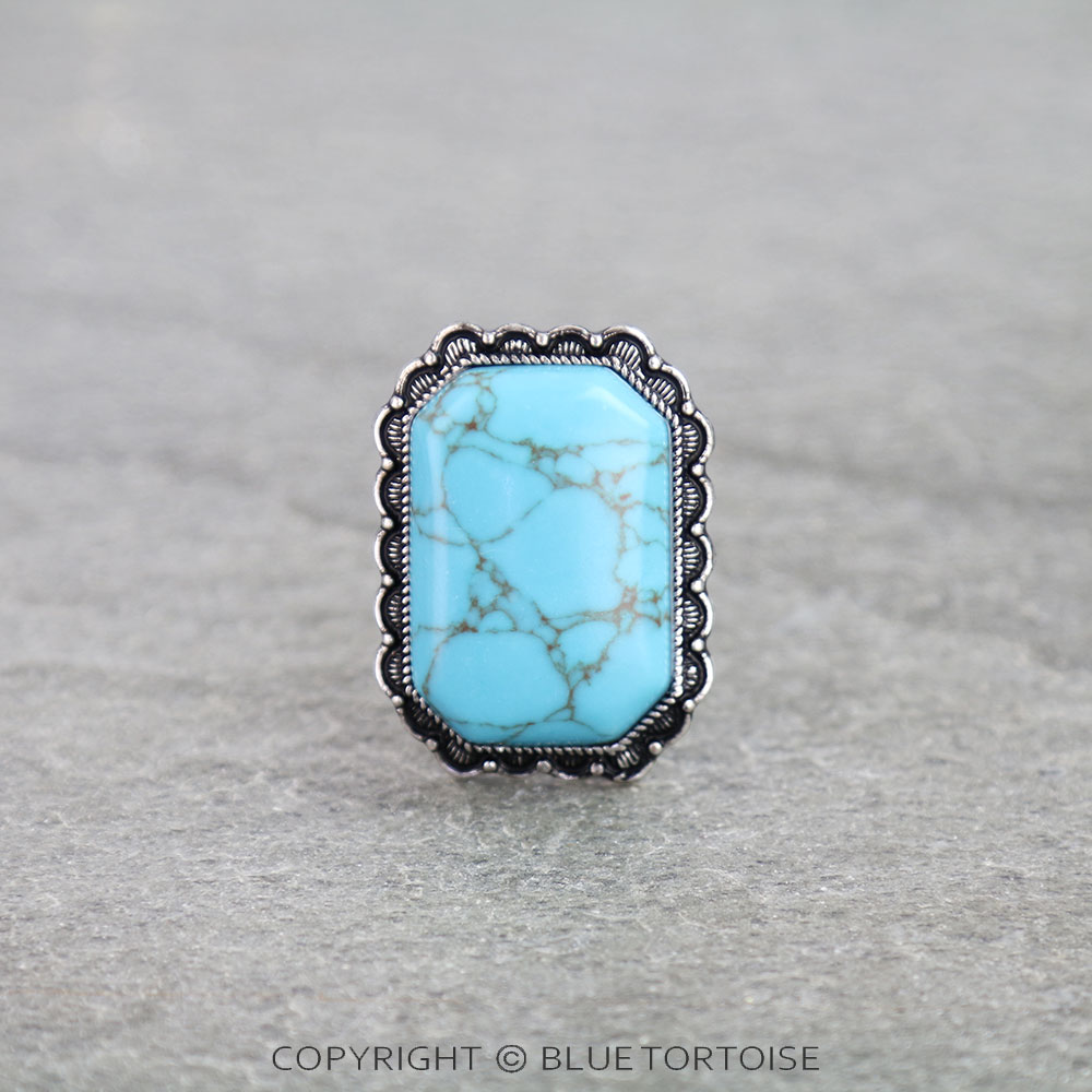 Western Rectangle Stone Cuff Ring