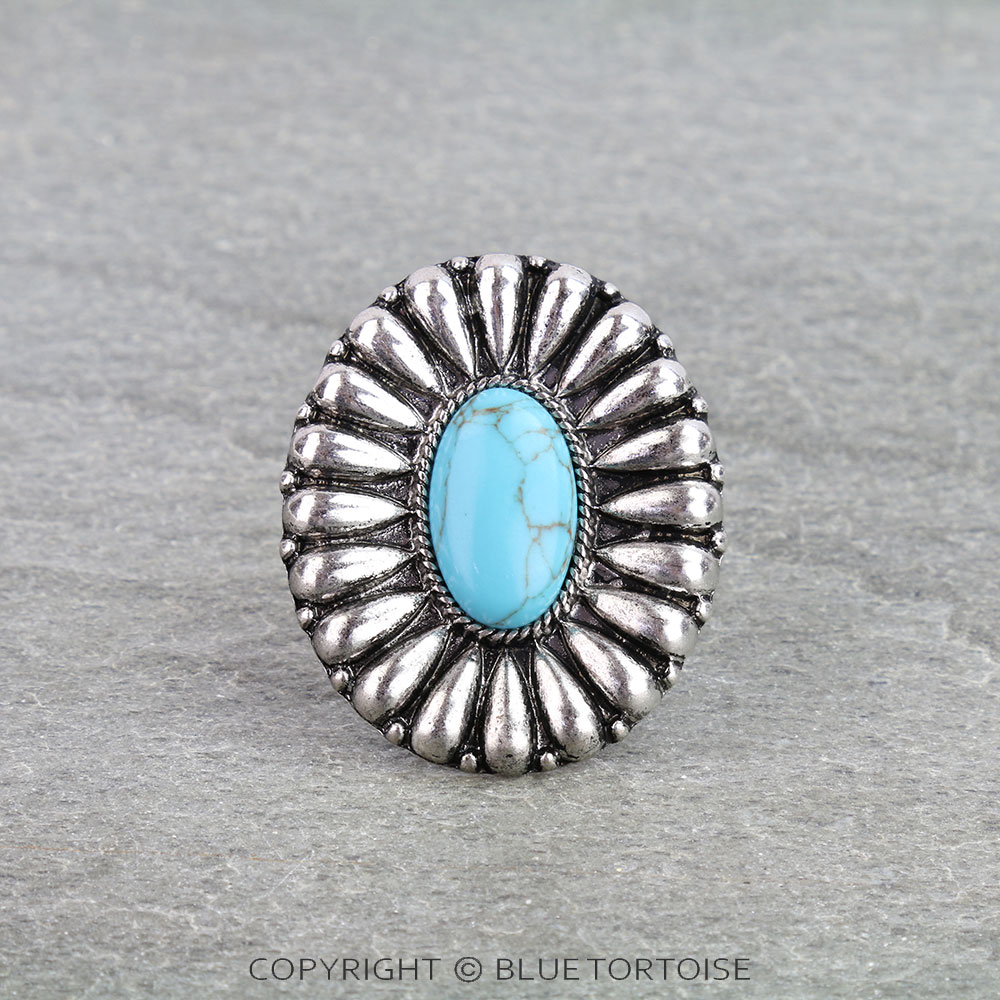 Western Concho Stone Cuff Ring