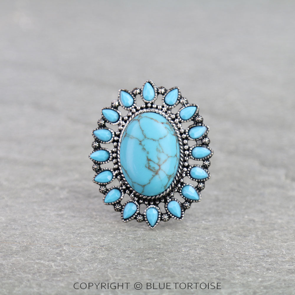Western Concho Stone Cuff Ring