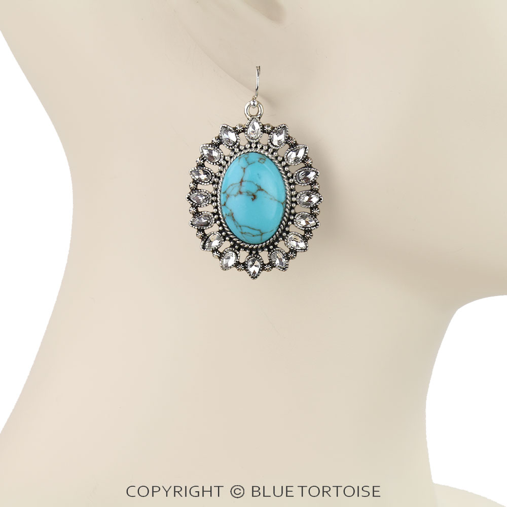 Western Concho Stone Dangle Earrings - Image 2