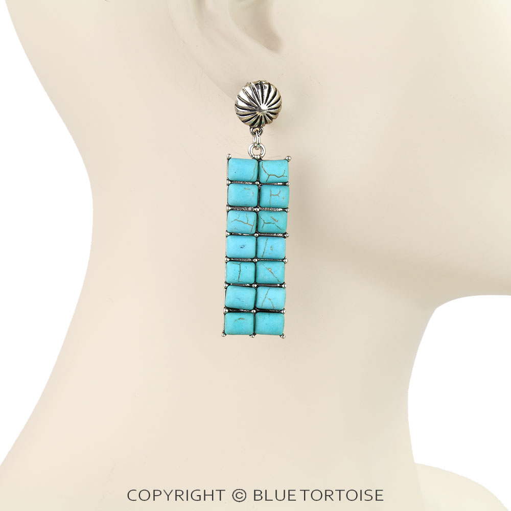Western Rectangle Stone Bar Concho Stud Earrings - Image 2