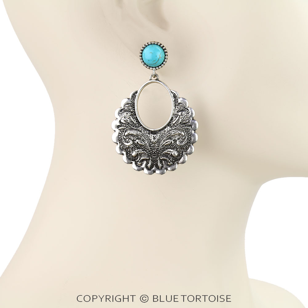 Western Design Stone Stud Earrings - Image 2