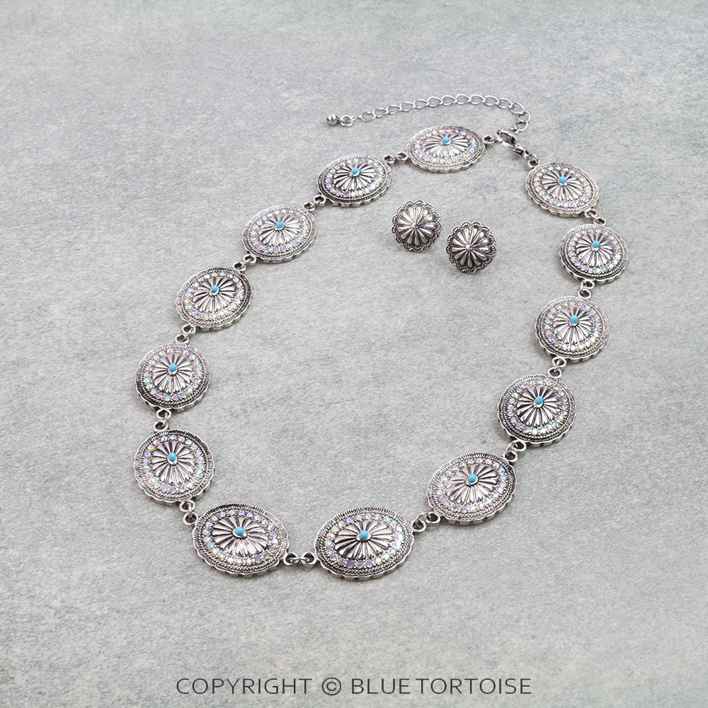 Western Concho Stone Necklace Set