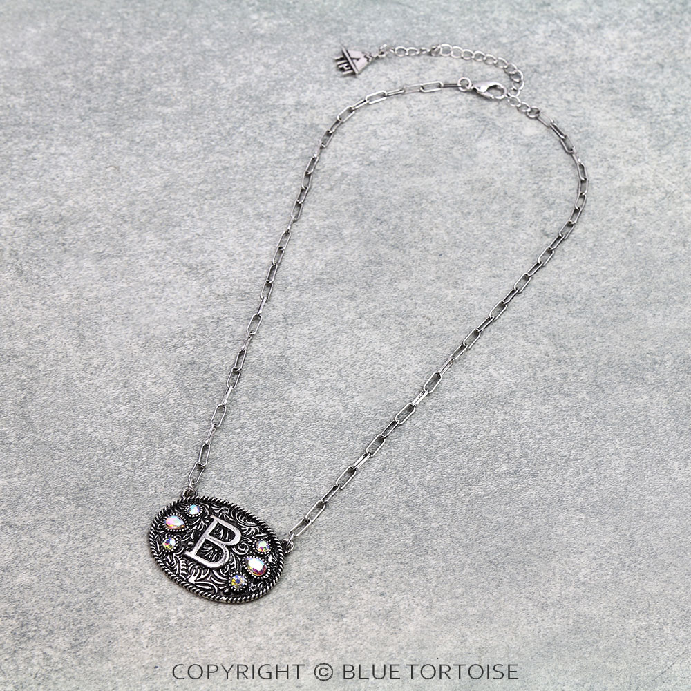Western Oval Belt Buckle Initial Necklace