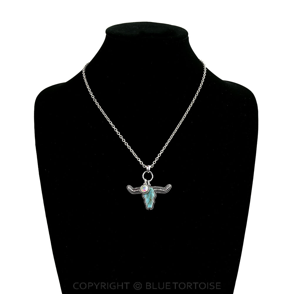 Western Steer Head Stone Necklace - Image 2