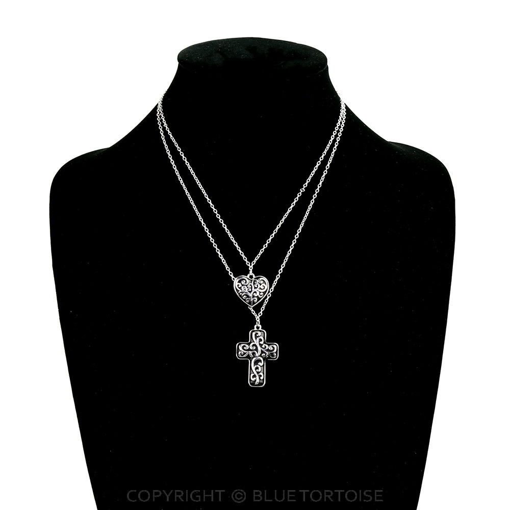 2 Layered Tailored Heart & Cross Necklace - Image 2