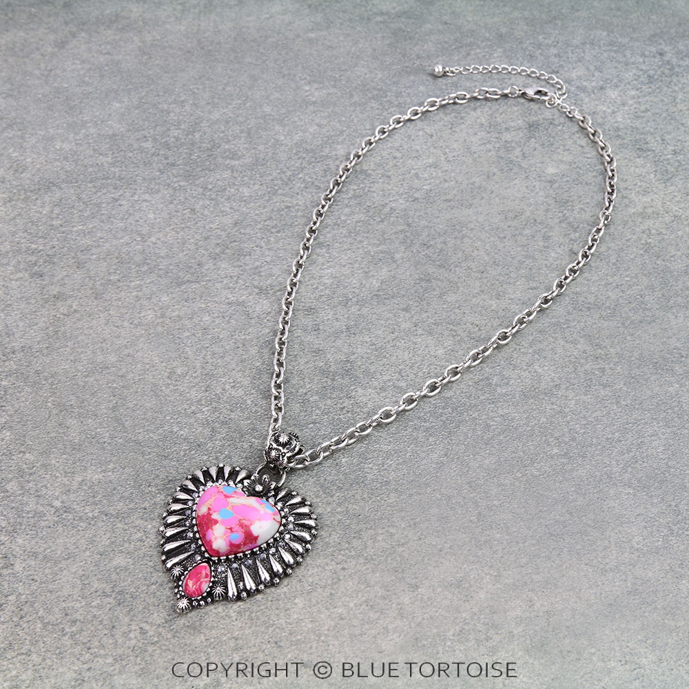 Western Heart Hand Stone Necklace