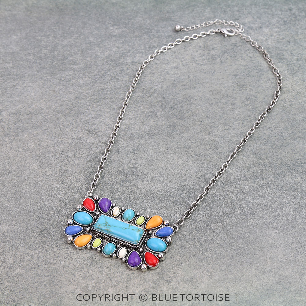 Western Hand Stone Concho Necklace