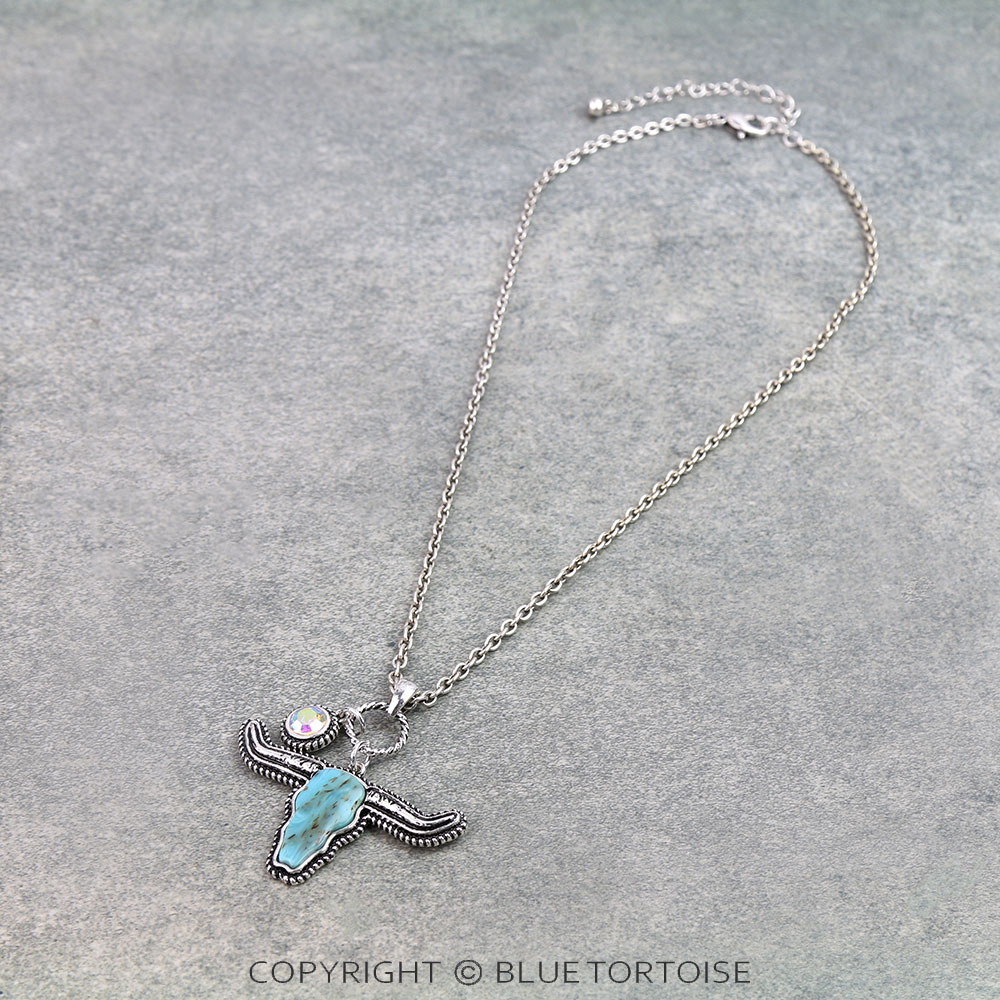 Western Steer Head Stone Necklace