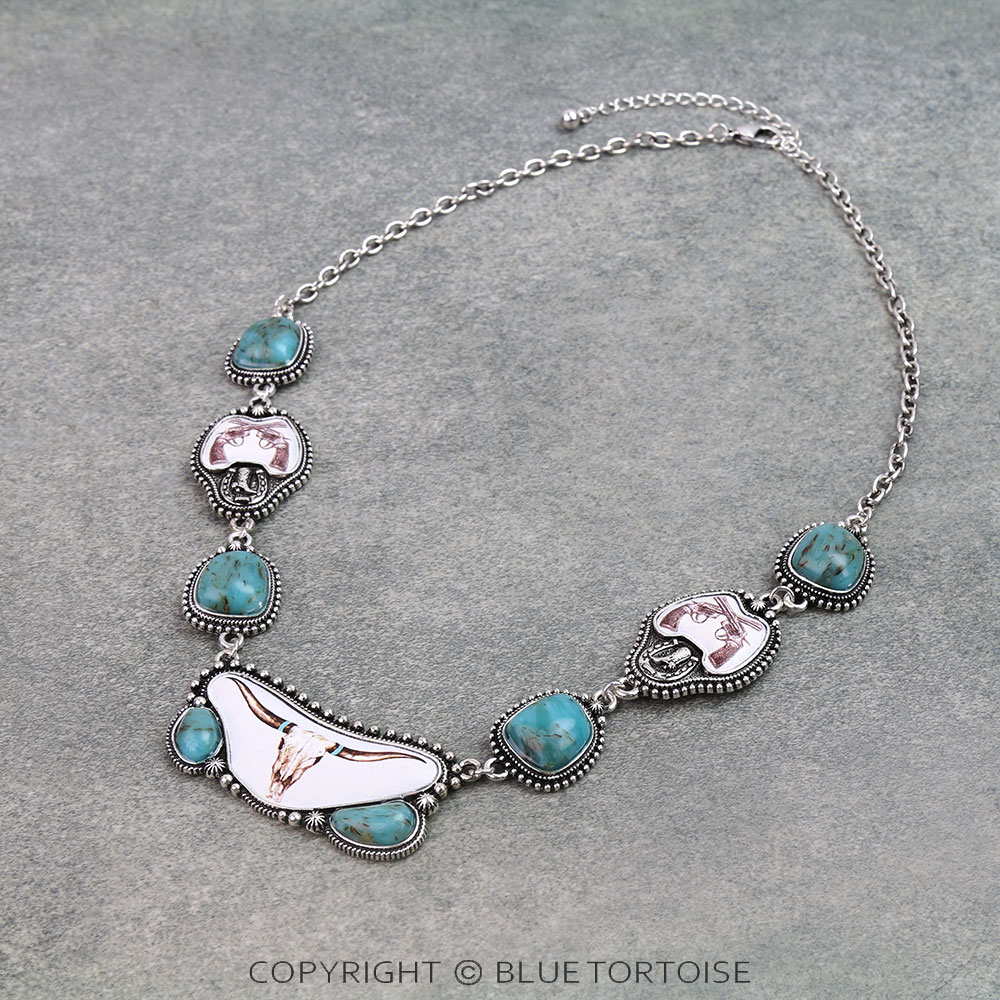 Western Steer Skull Print Necklace