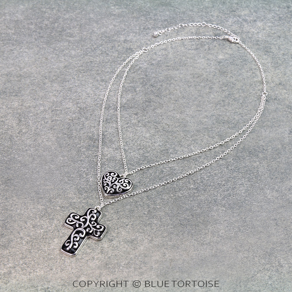 2 Layered Tailored Heart & Cross Necklace