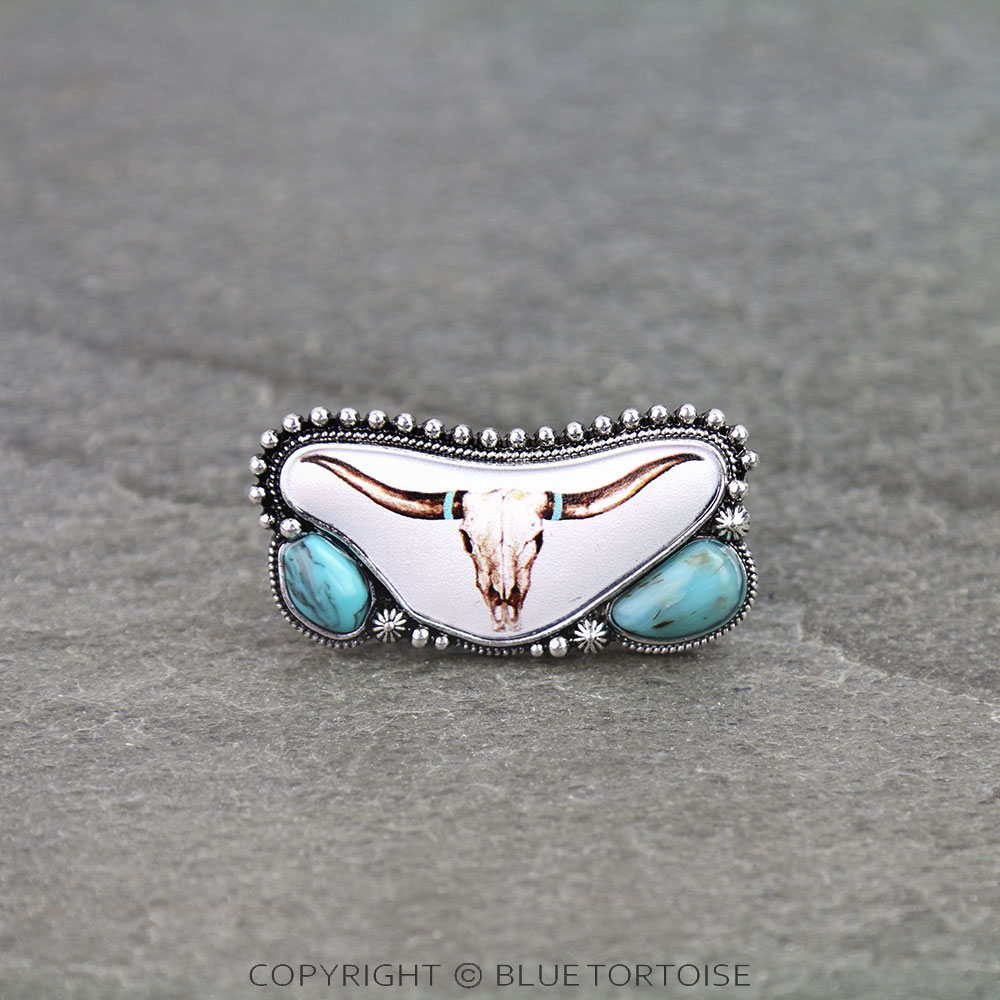 Western Steer Skull Print Stretch Ring