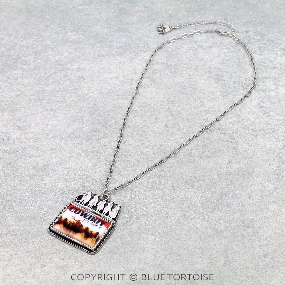 Western Portrait Cowboys Silhouette Necklace