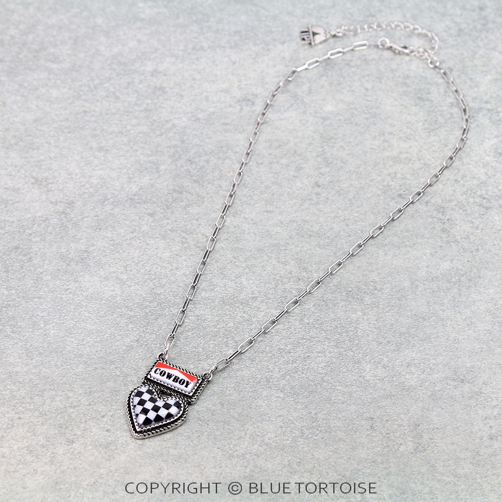 Western Cowboy Heart Checker Necklace