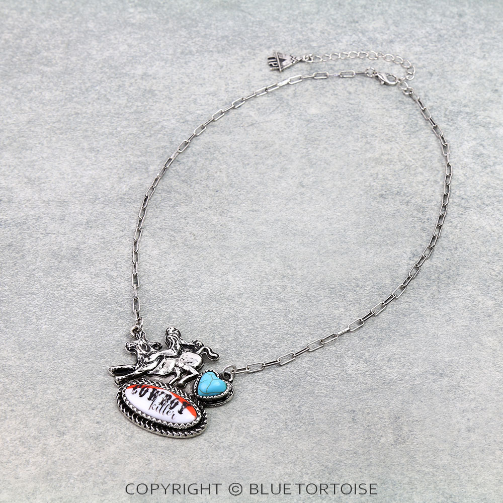 Western Red Cowboy Killer Riding Necklace
