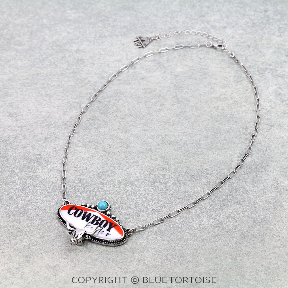 Western Red Steer Head Cowboy Necklace