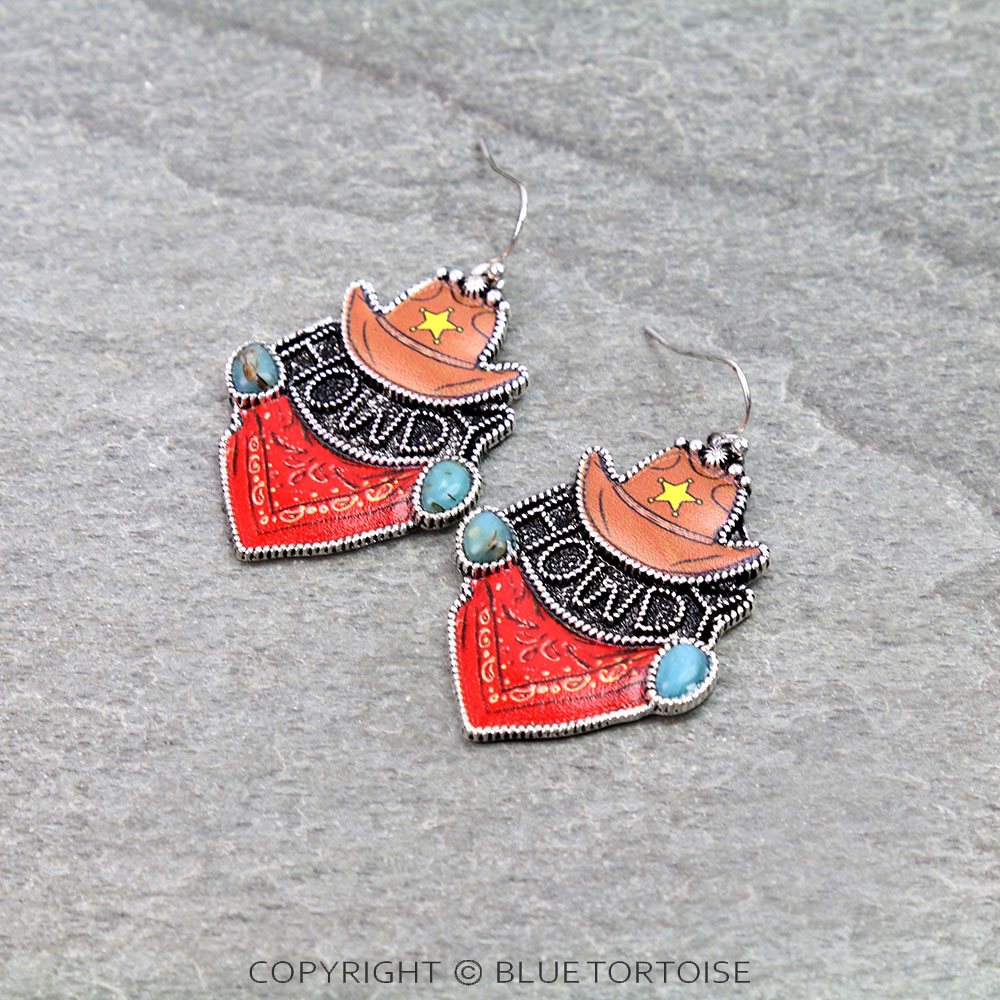 Western Howdy Print Dangle Earrings