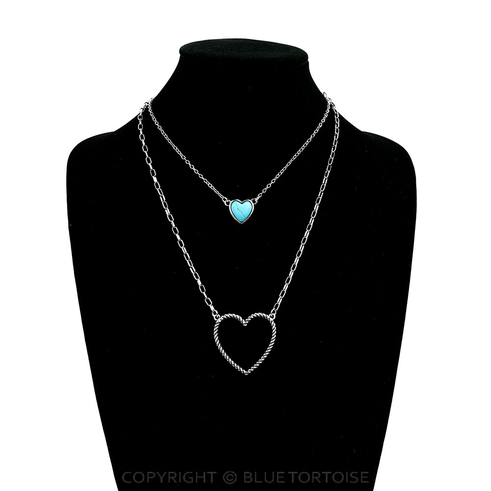 2 Row Heart Stone Necklace - Image 2