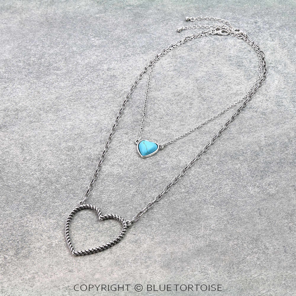 2 Row Heart Stone Necklace