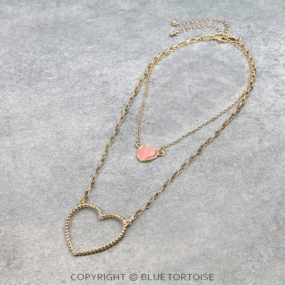 2 Row Heart Stone Necklace