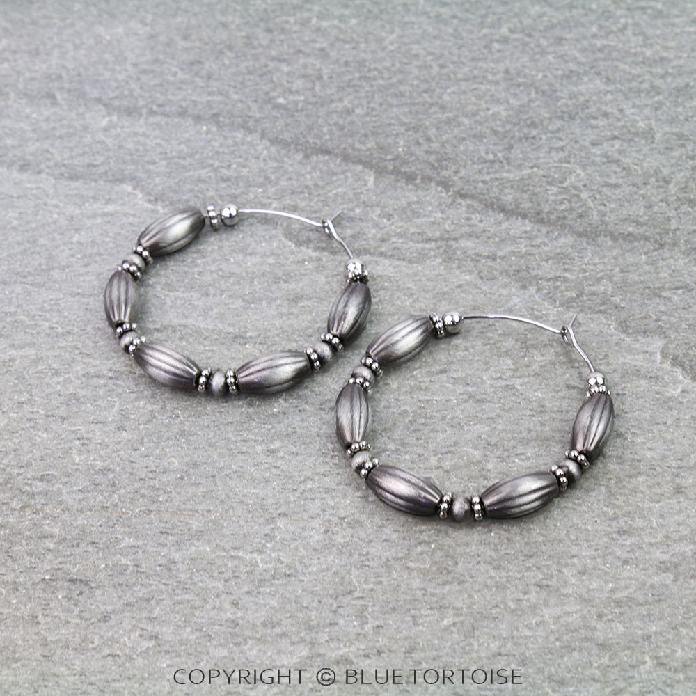 1.75" Navajo Style Pearl and Bead Hoop Earrings