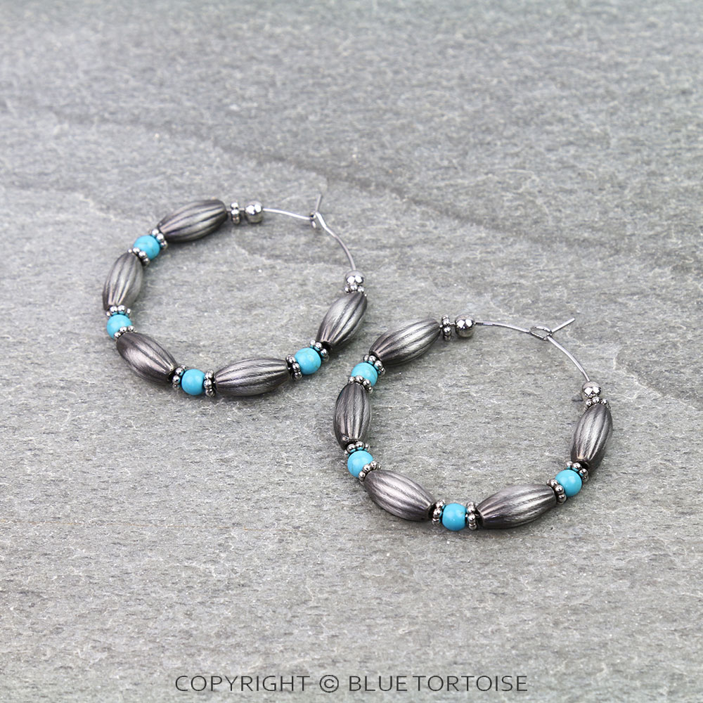 1.75" Navajo Style Pearl and Bead Hoop Earrings