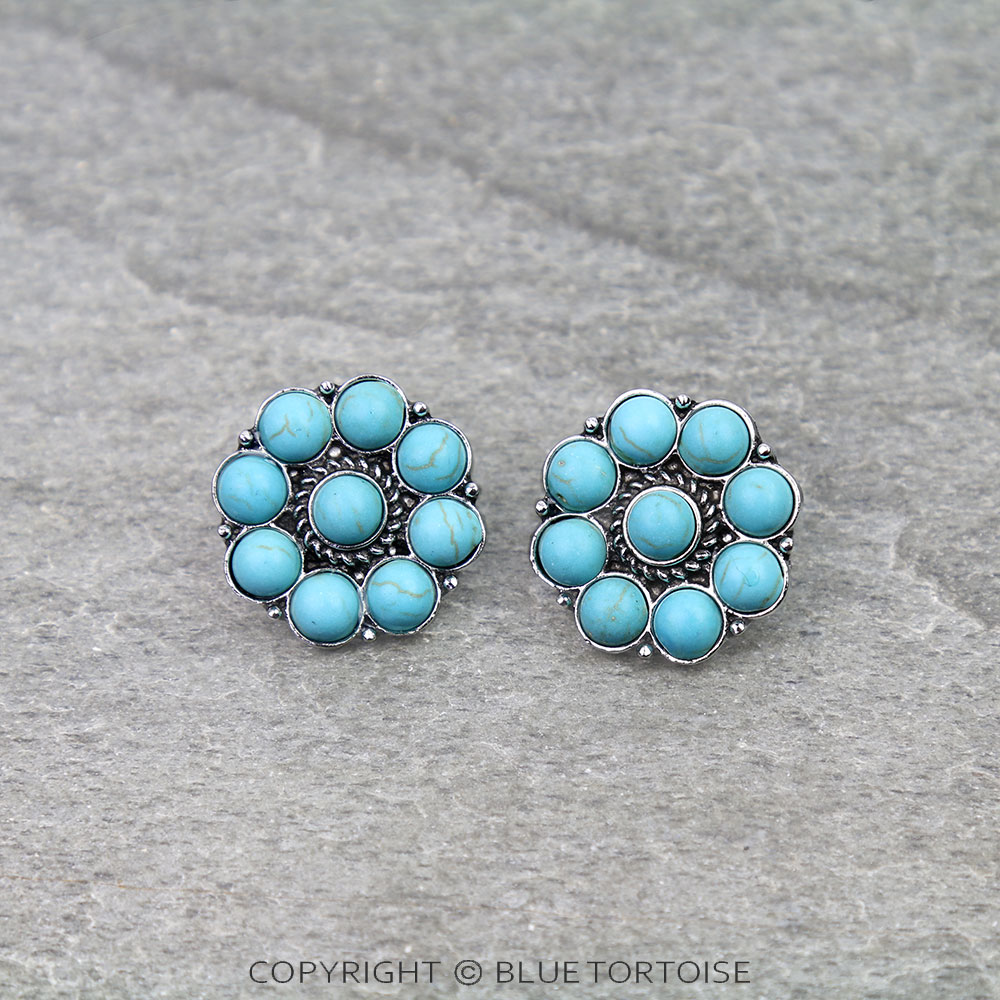 Western Concho Stone Stud Earrings