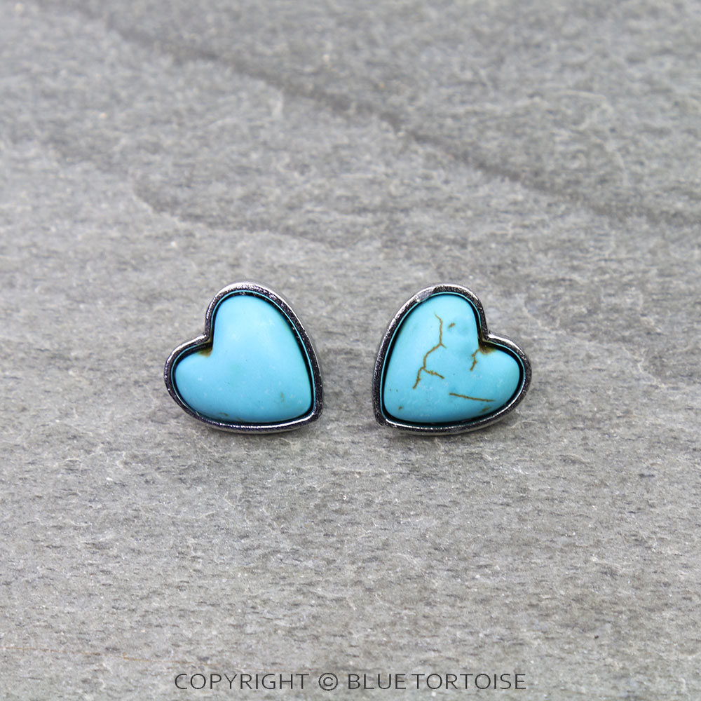 Western Heart Stone Stud Earrings