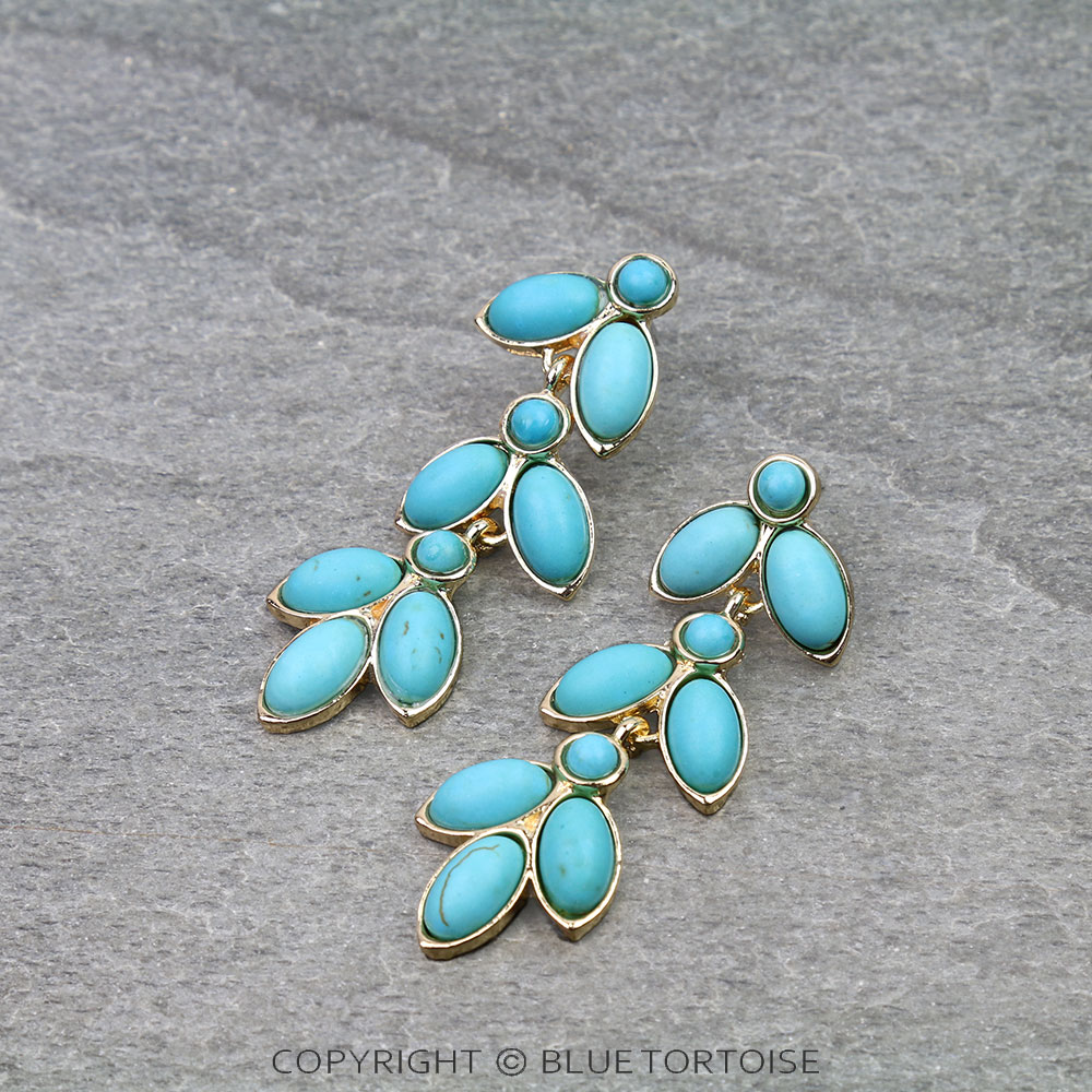 Western Oval Stone Drop Stud Earrings