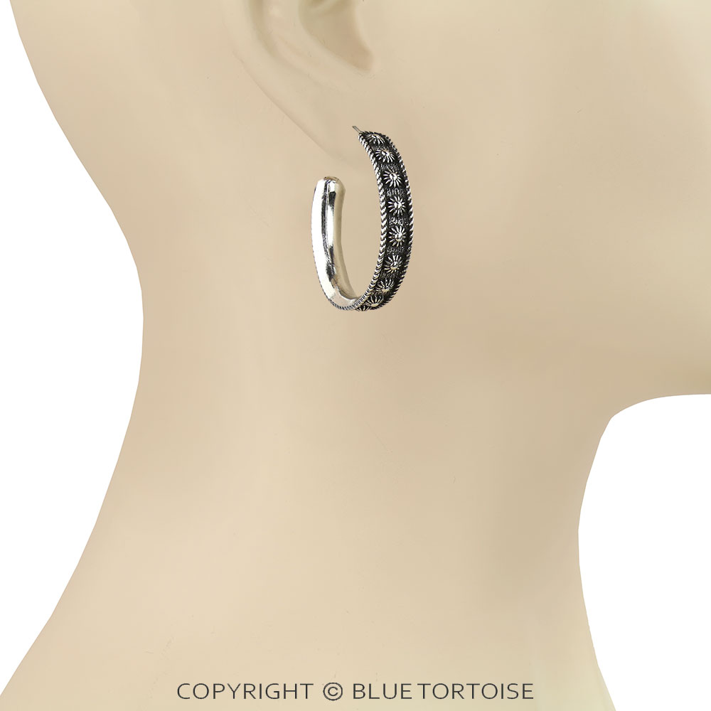 1.5" Western Concho Hoop Earrings - Image 2