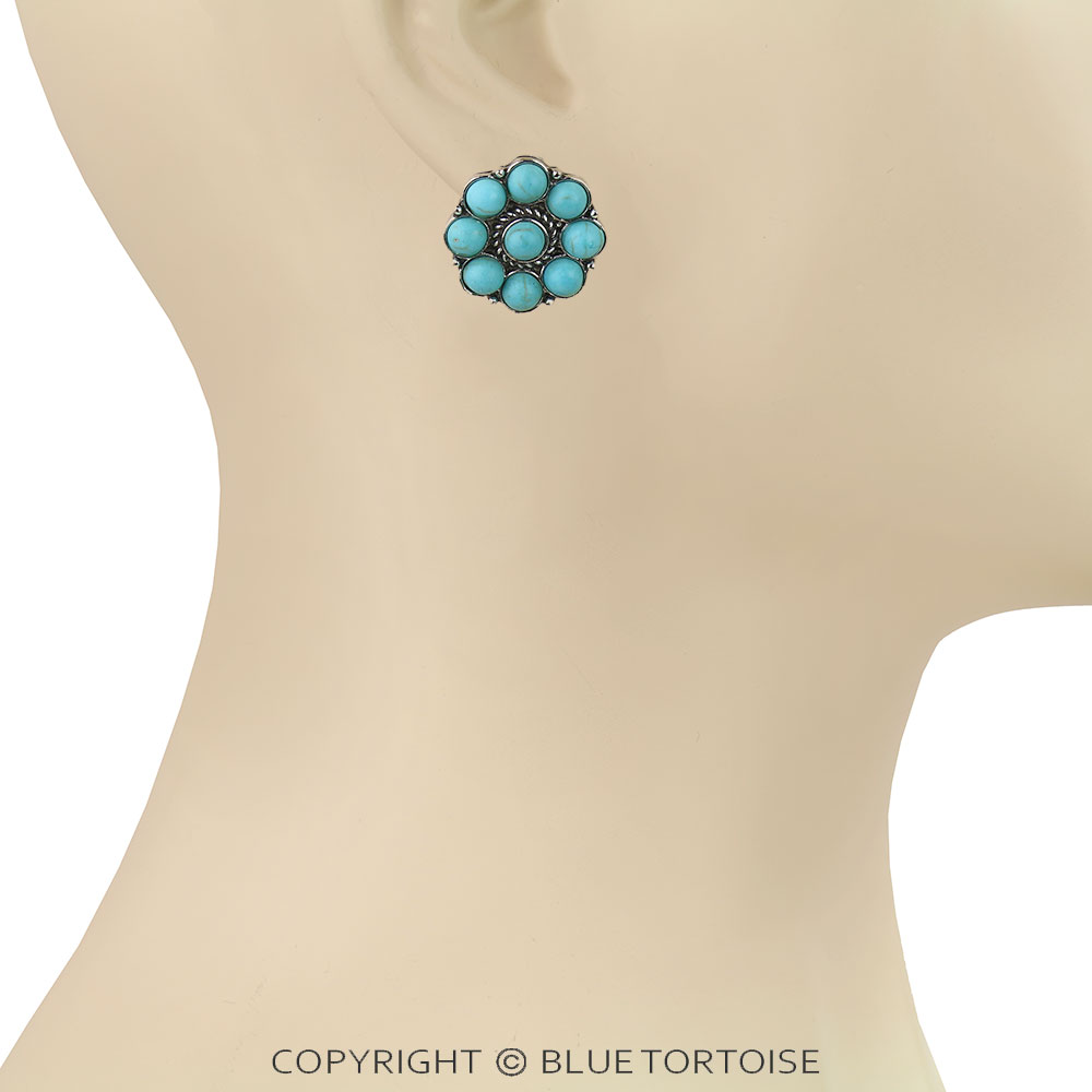 Western Concho Stone Stud Earrings - Image 2
